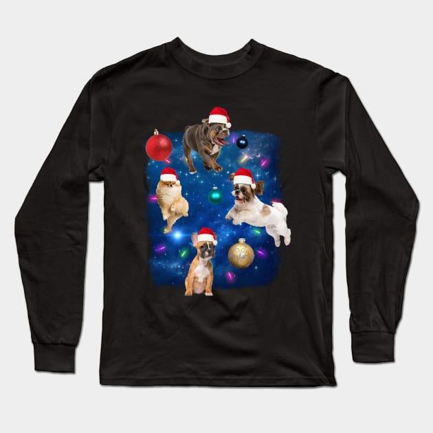 Christmas Dogs In Space Long Sleeve T-Shirt by Emart